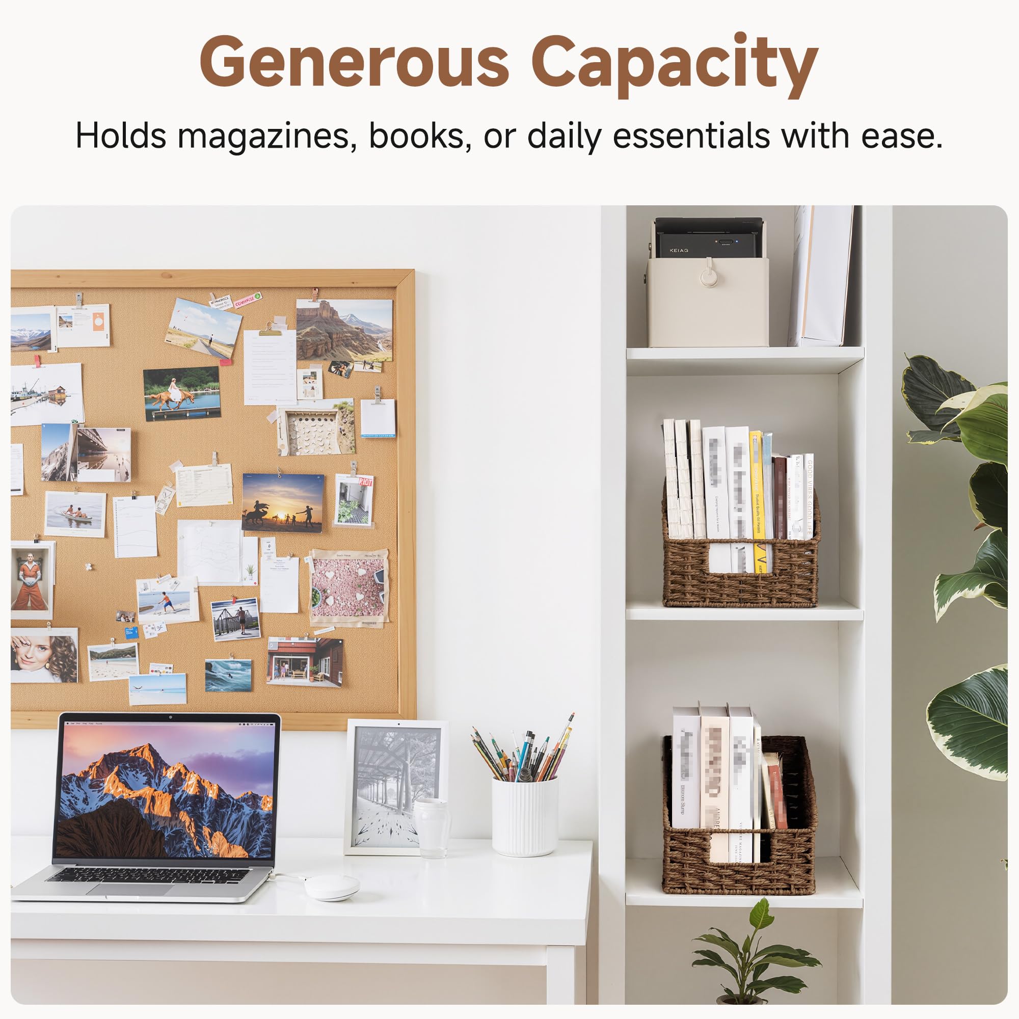 StorageWorks compact basket shows dimensions 8-1/2 by 10 by 7-1/2 inches.
