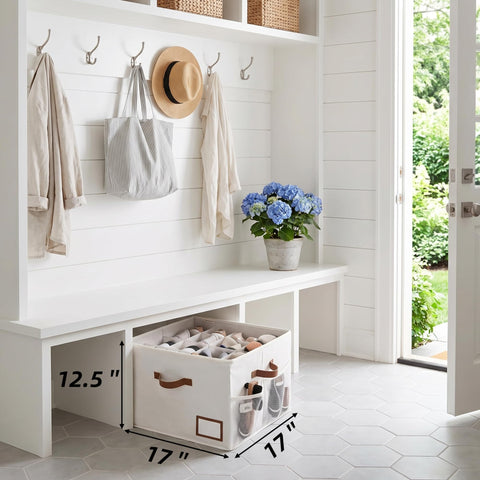 StorageWorks divided shoe compartments organize sneakers and flats for quick access.