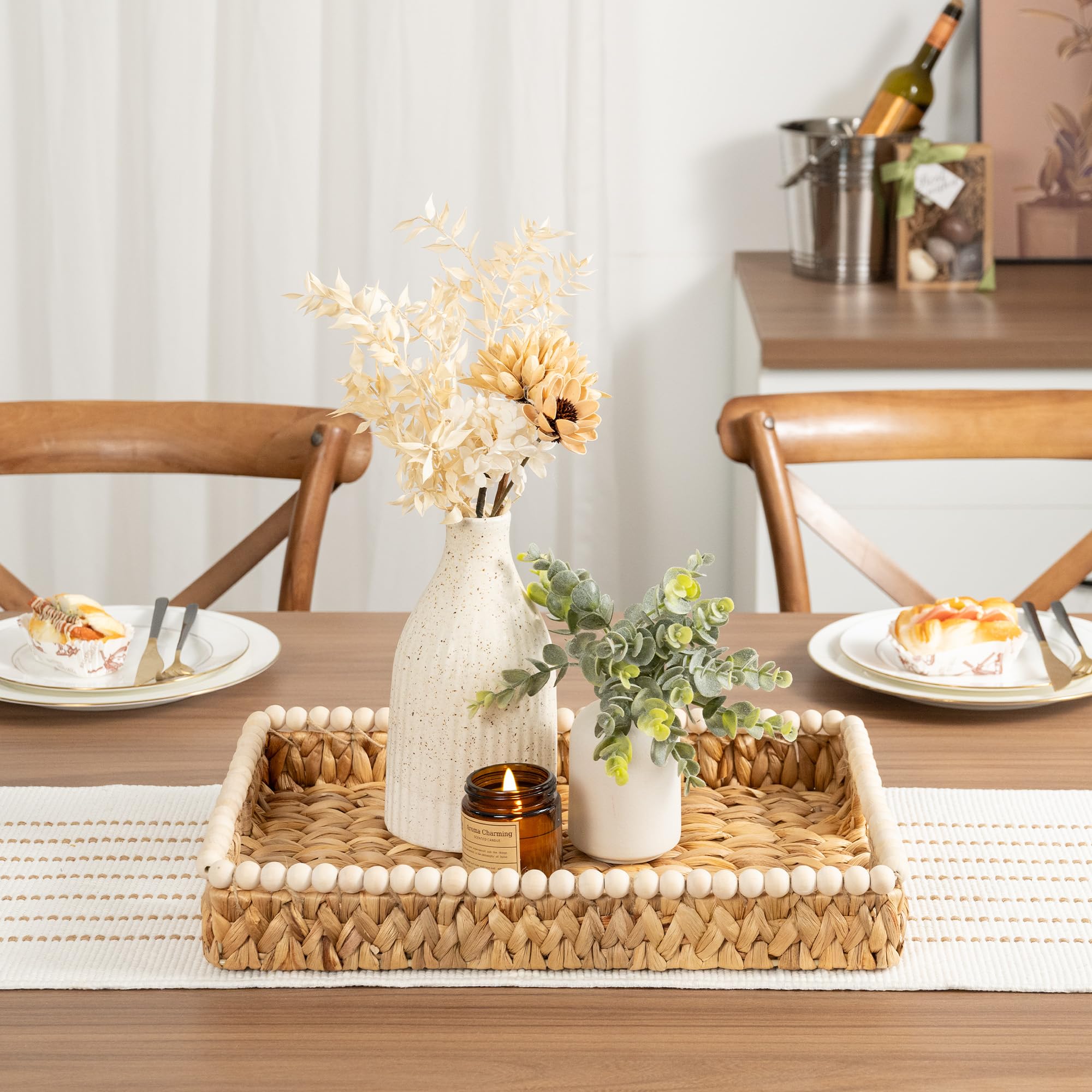StorageWorks large woven tray suits dining room centerpieces and dresser displays.
