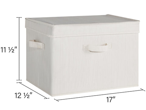 StorageWorks dust-proof bin with flip-top lid protects contents.