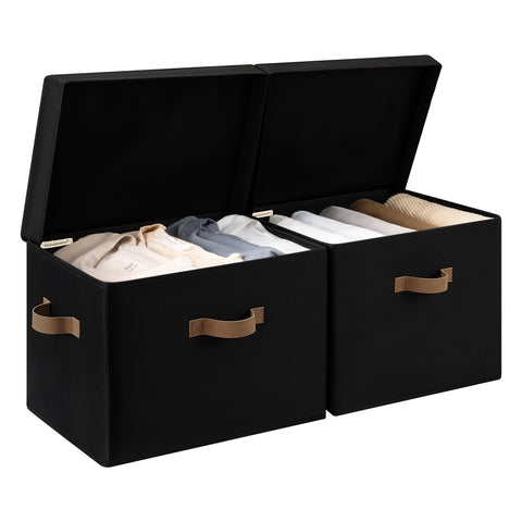 StorageWorks fabric bin with flip top lid for dust protection and quick access