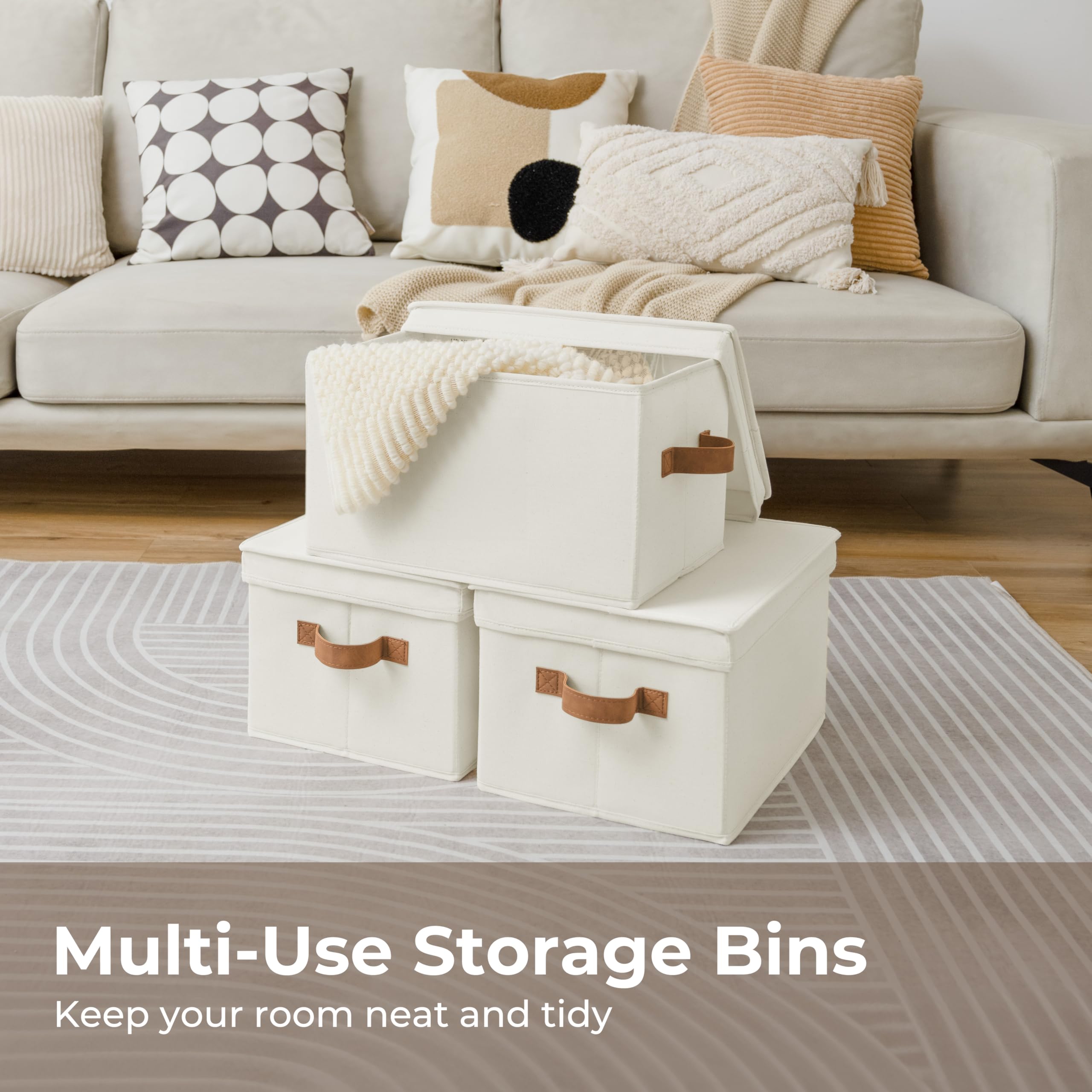 StorageWorks fabric boxes with lids simplify closet decluttering routines