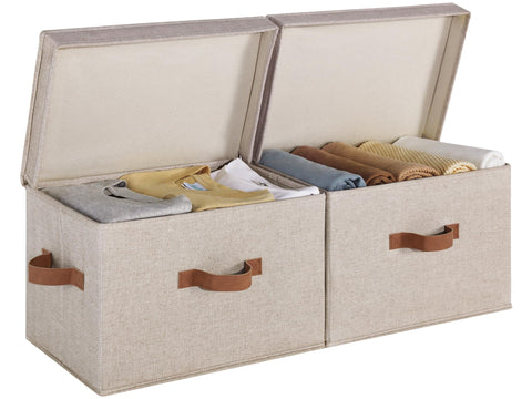 StorageWorks fabric storage bins with lid, front view, sturdy shelf organizer