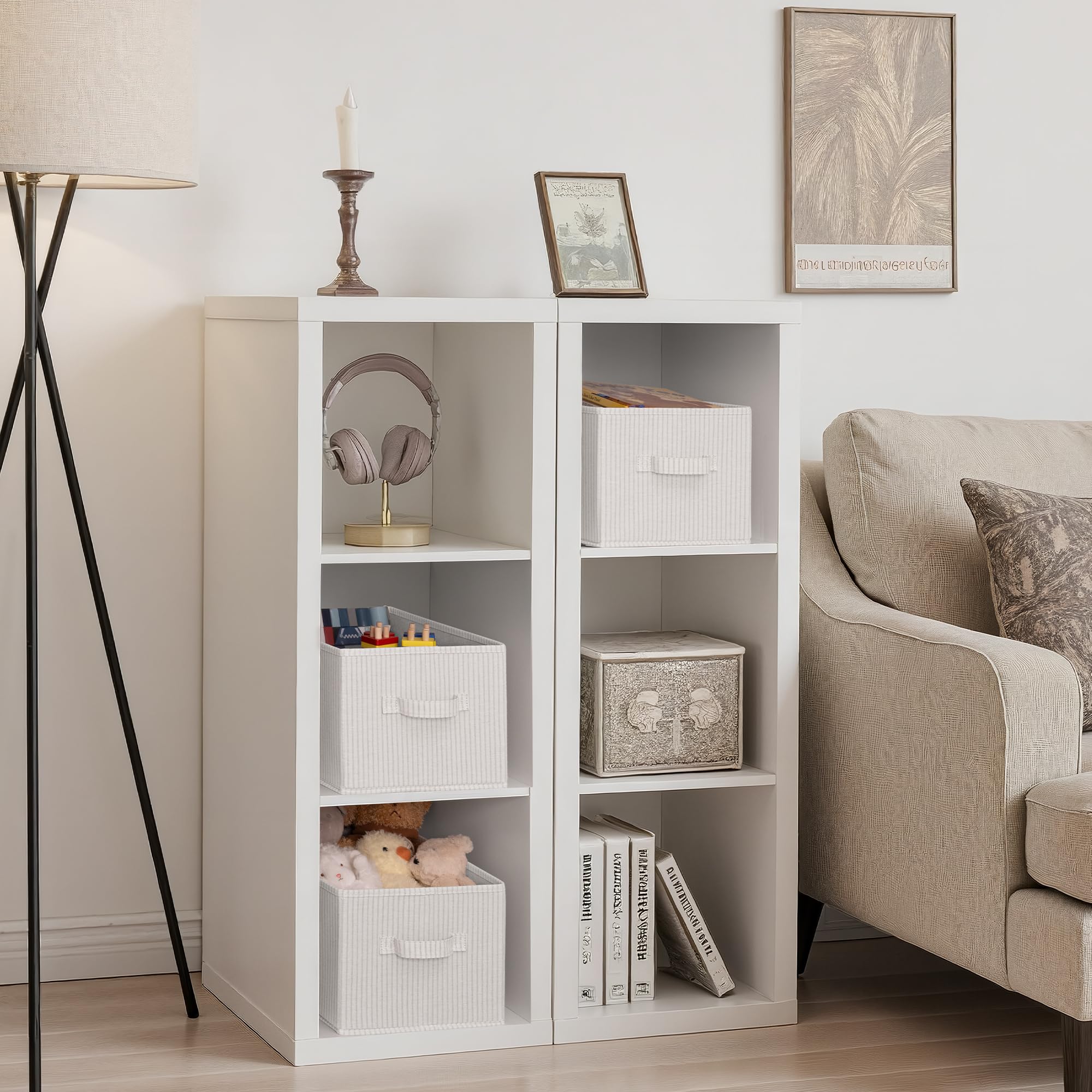 StorageWorks bin folded flat for compact storage in a closet.