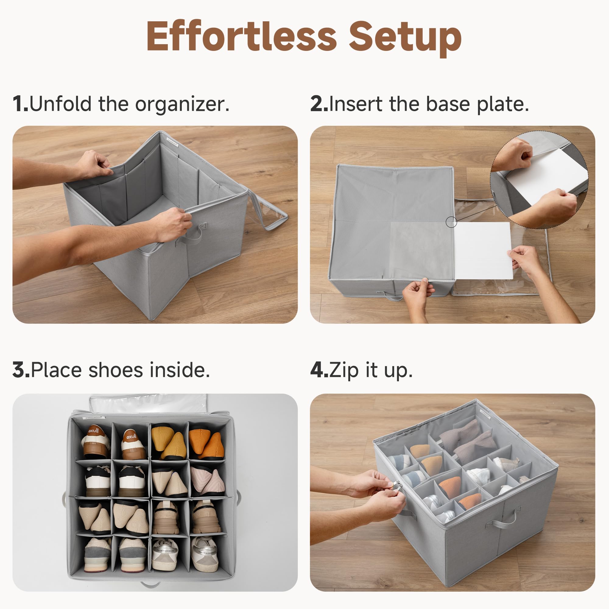 StorageWorks gray shoe organizer blends with neutral decor.