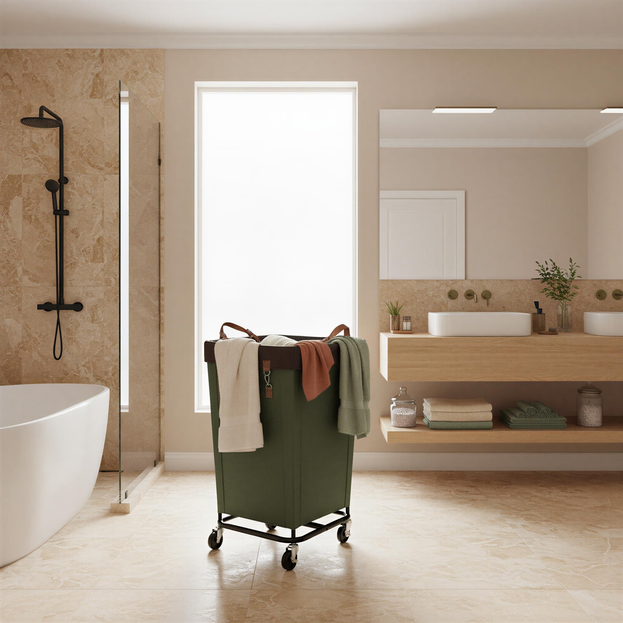 StorageWorks green laundry basket blends with dorm or home décor.