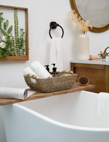 StorageWorks basket stacked with another basket demonstrates space-saving design