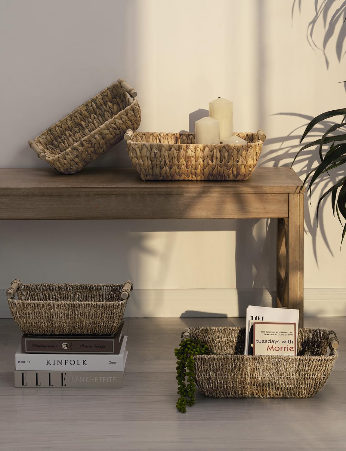 StorageWorks handwoven basket on iron frame, ensuring sturdy structure.