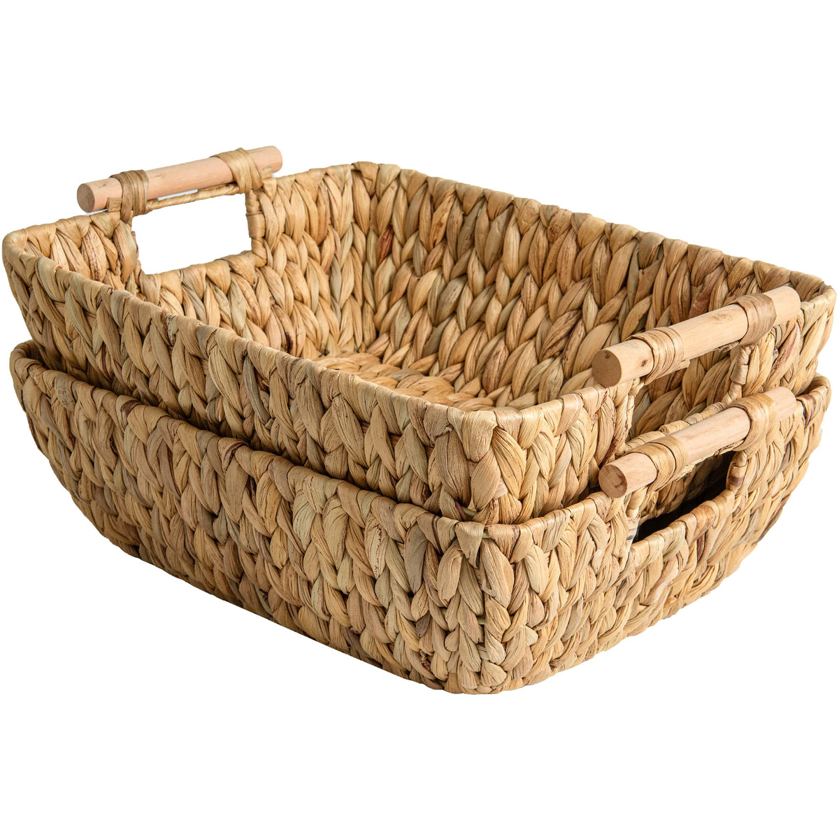 StorageWorks handwoven water hyacinth basket with wooden handles for living room storage