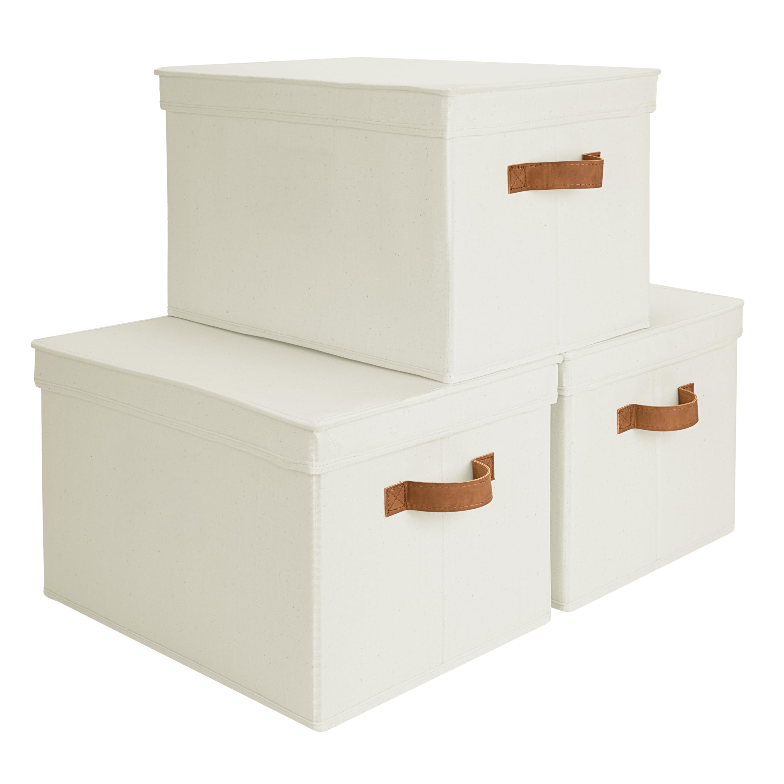 StorageWorks jumbo ivory bin with lid on closet shelf for tidy storage