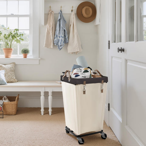 StorageWorks large 110L capacity supports family laundry needs with organized storage
