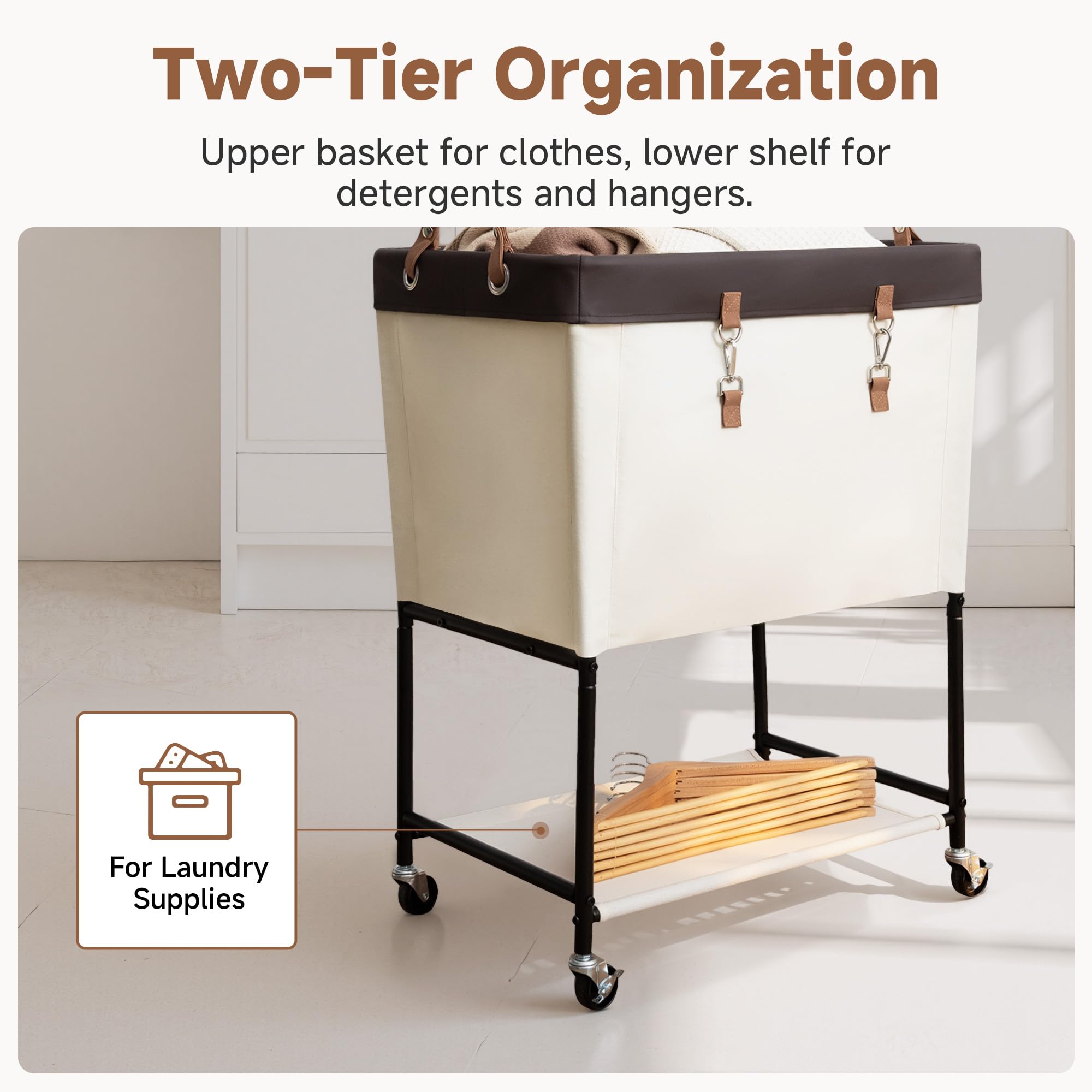 StorageWorks laundry cart in dorm setting for compact laundry organization.
