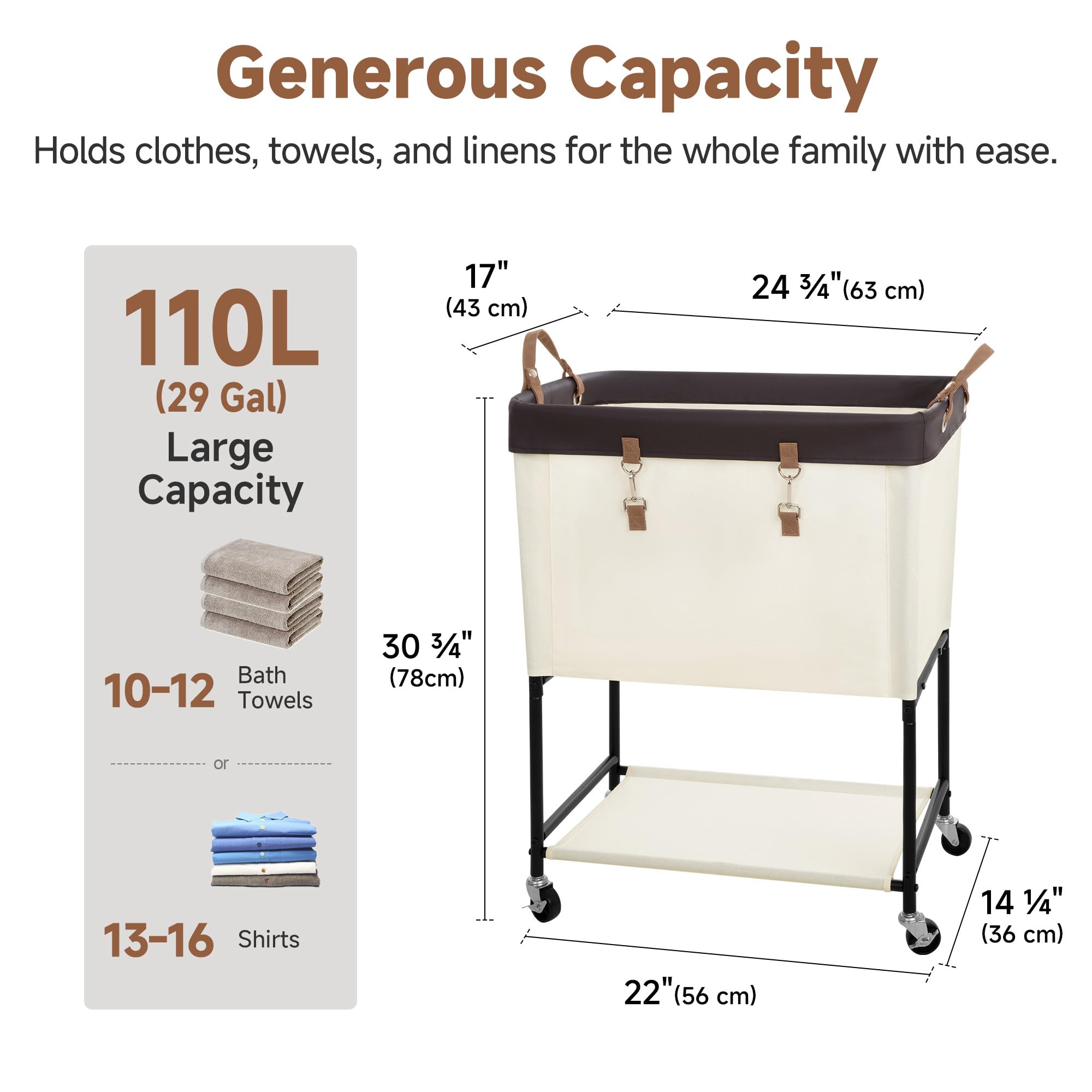 StorageWorks laundry cart large-capacity interior for towels and clothes.