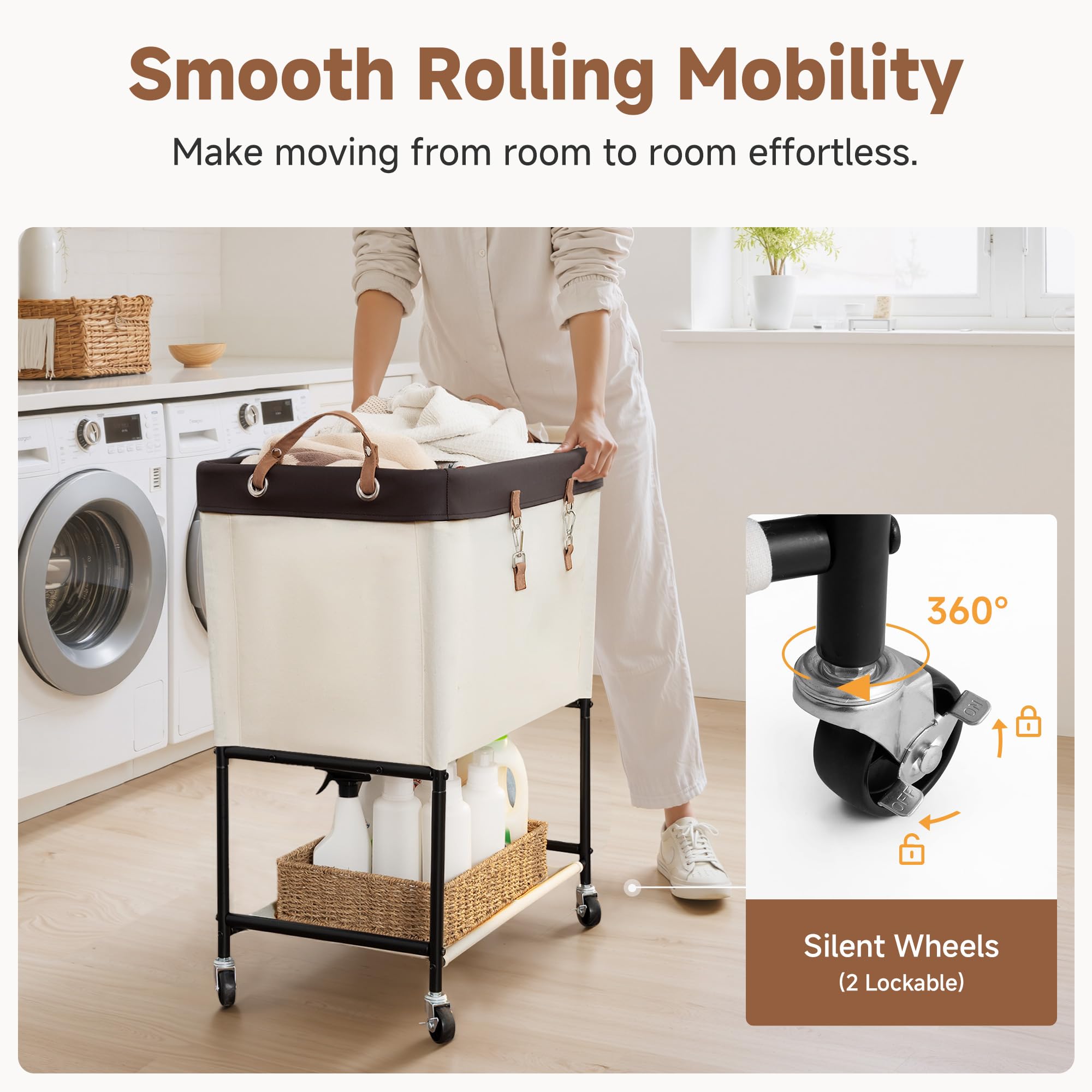 StorageWorks laundry cart sturdy metal frame for daily use.