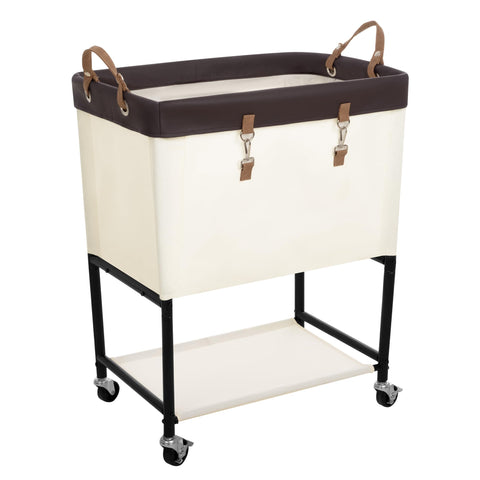 StorageWorks Laundry Cart with two-tier beige design for organized sorting.
