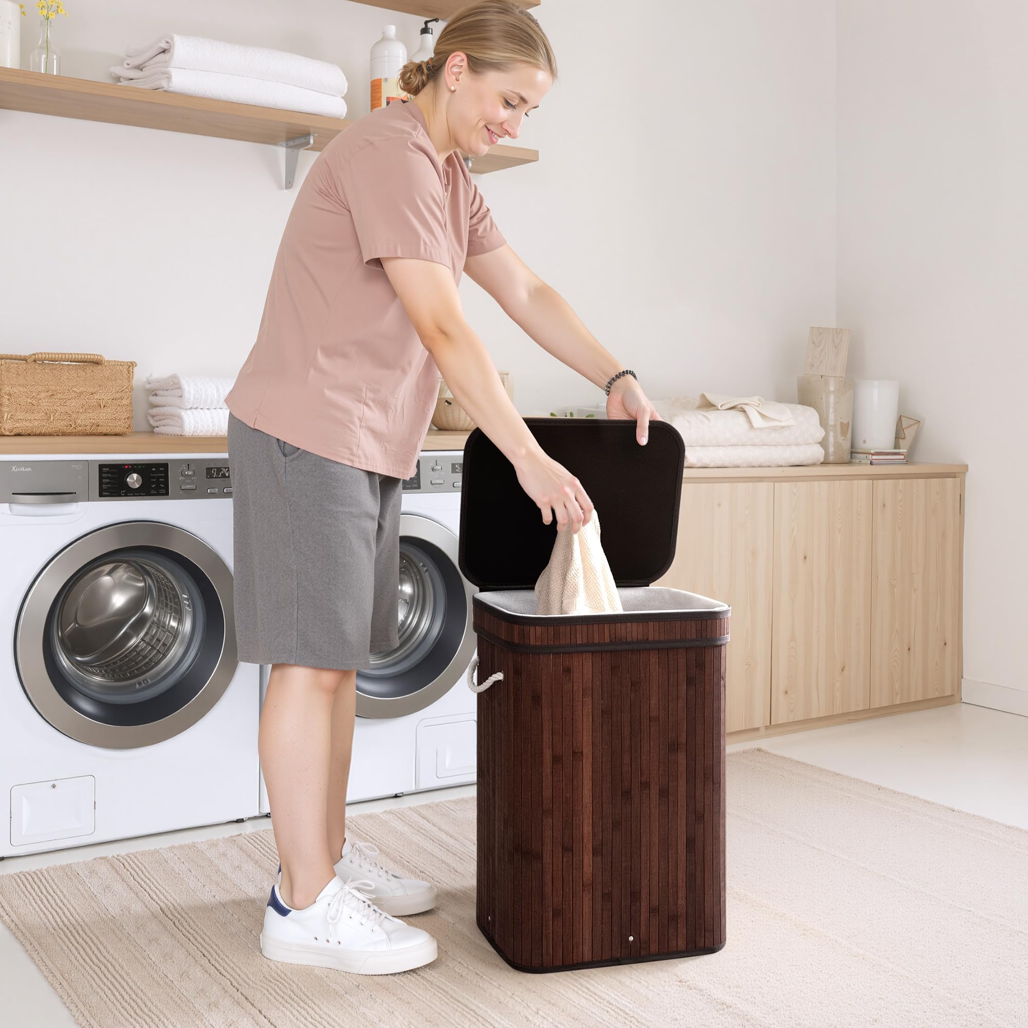 StorageWorks foldable bamboo frame enables compact storage and easy setup