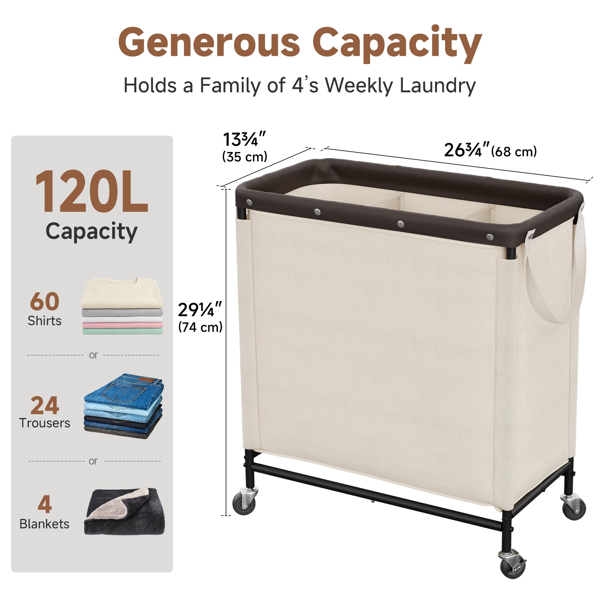 StorageWorks 120L capacity sorter keeps lights, darks, and delicates organized.