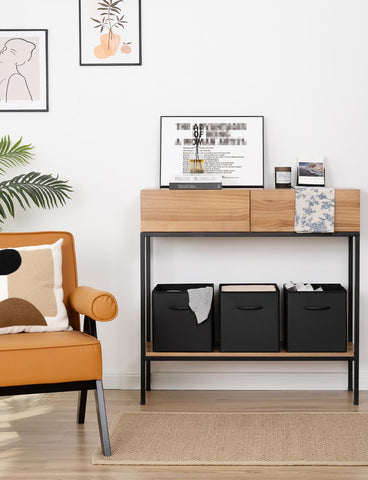 StorageWorks modern black cube bin on a shelf display.