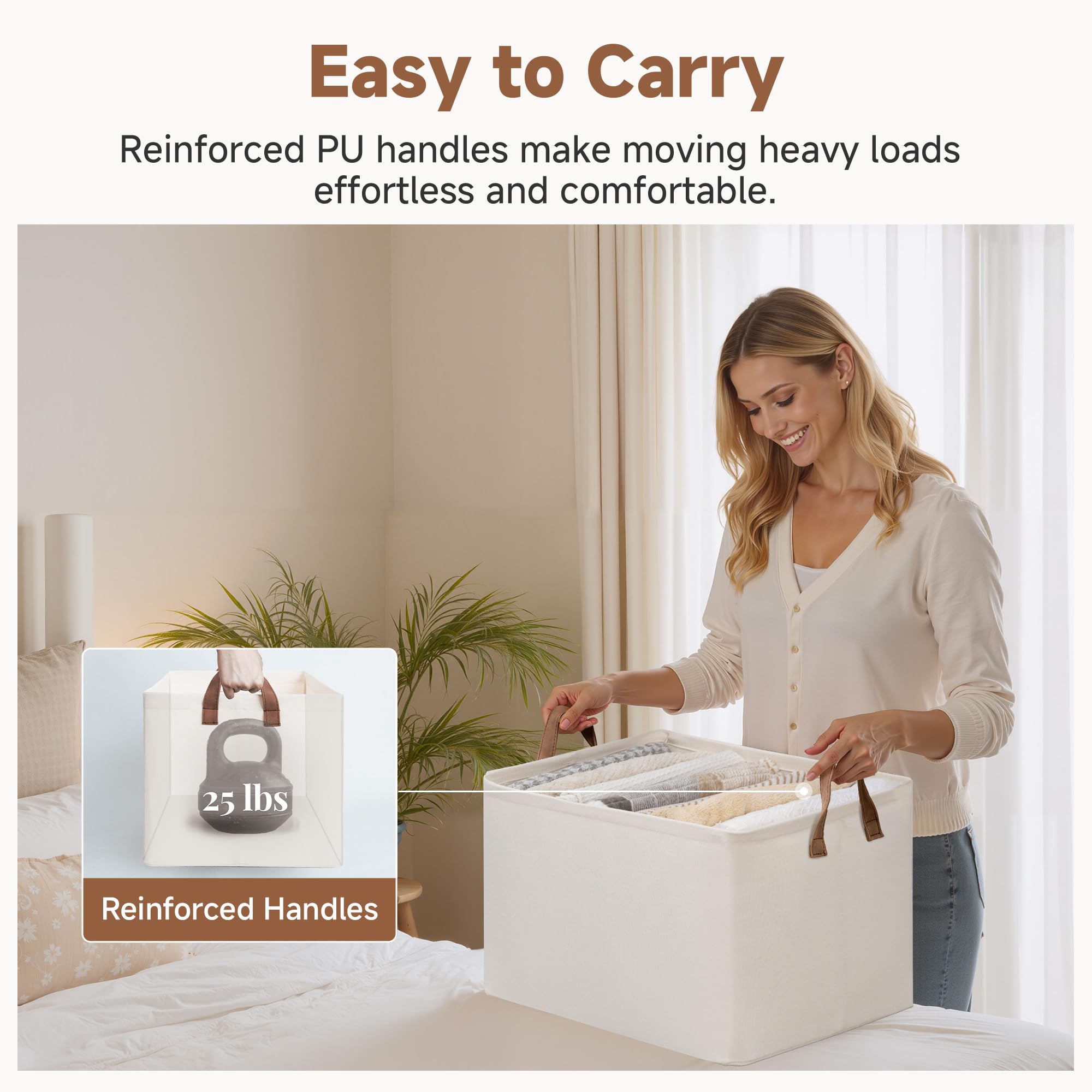 StorageWorks natural color bin keeps bedrooms and laundry rooms tidy with versatile storage