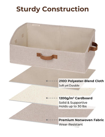StorageWorks reinforced fabric bin keeps shape with heavy-duty boards.
