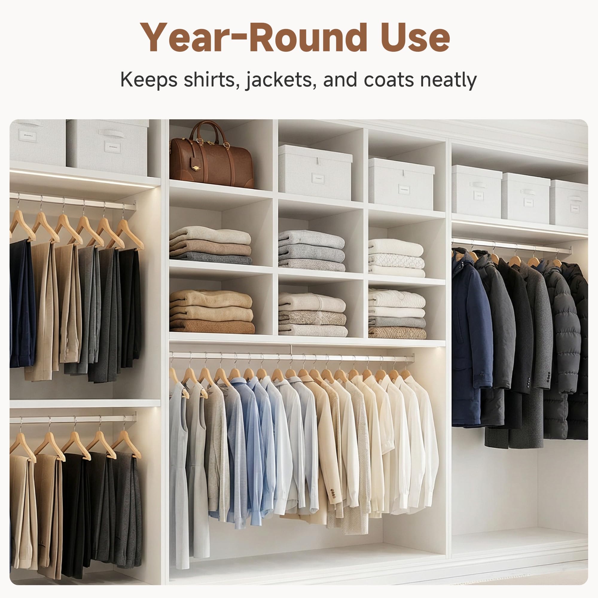 StorageWorks natural wood color adds warm, classic look to any closet