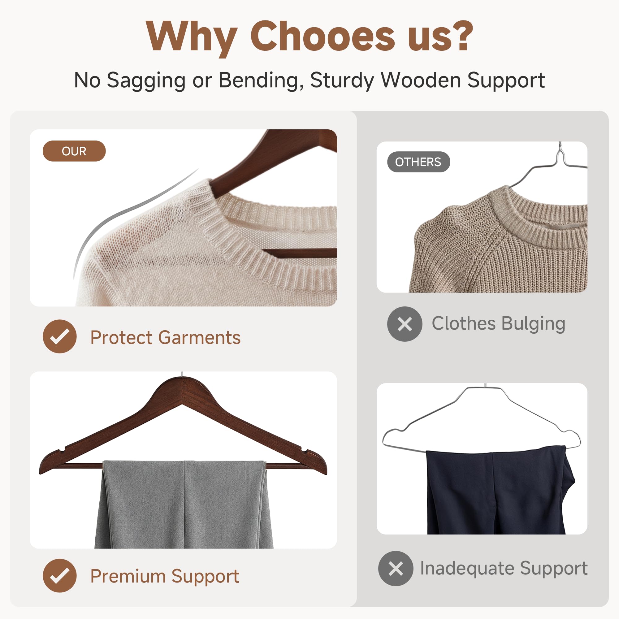 StorageWorks non-slip wooden hanger with pant bar keeps outfits together and prevents slipping.