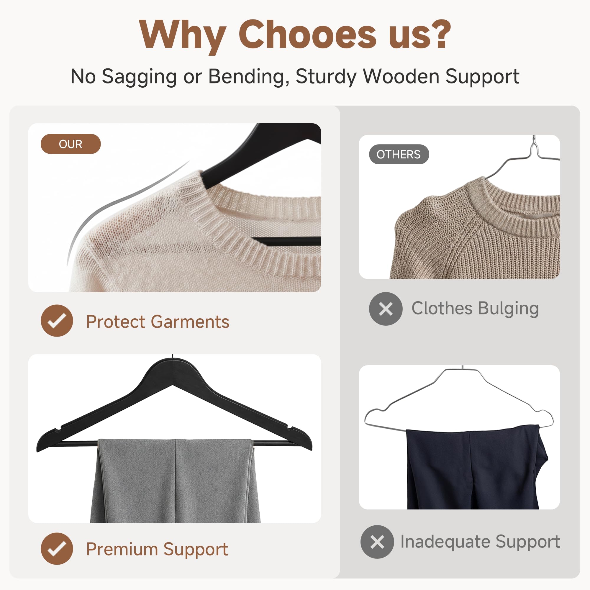 StorageWorks non-slip wooden hanger with notches for straps keeps outfits secure.