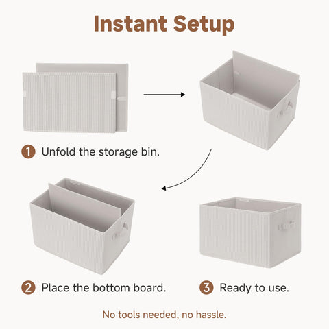 StorageWorks beige striped bin ideal for nursery and laundry organization.