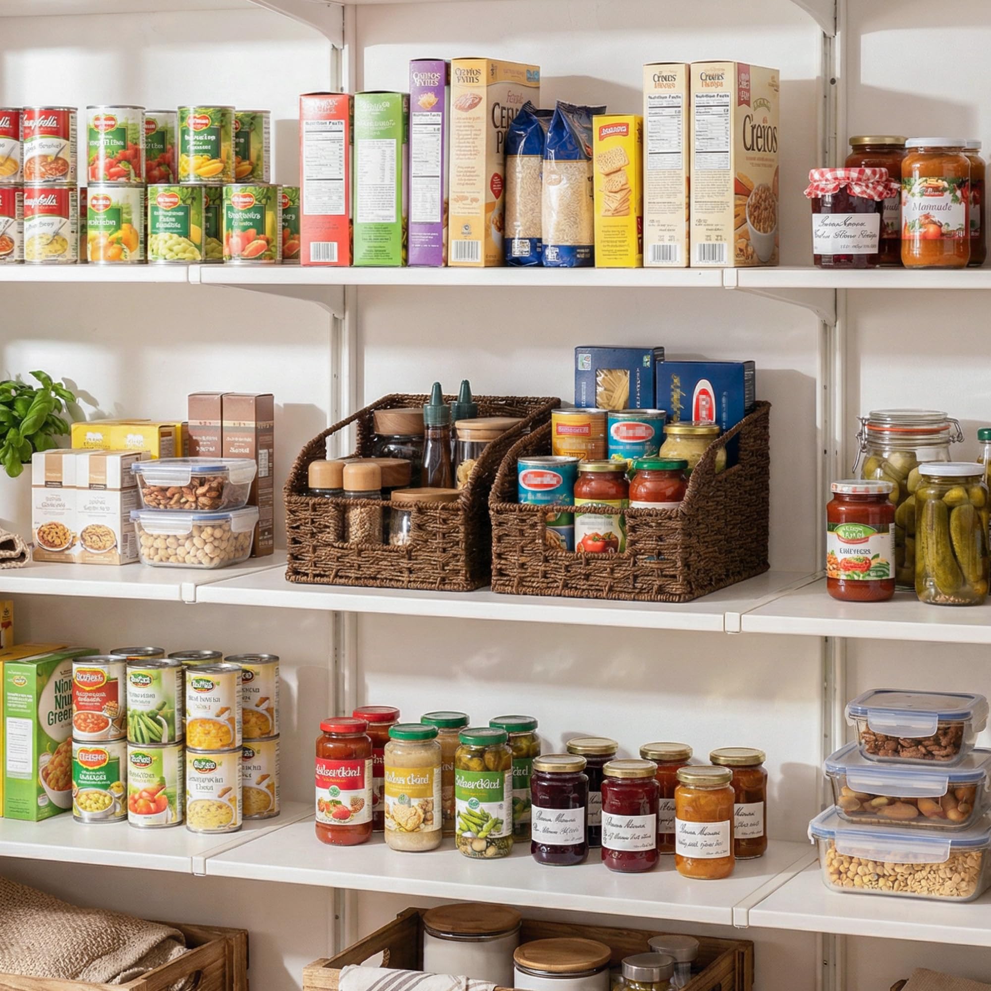 StorageWorks pantry basket for spices, onions, and canned goods.