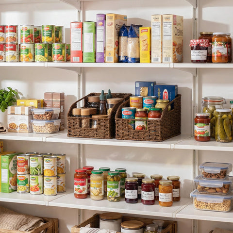 StorageWorks pantry basket for spices, onions, and canned goods.