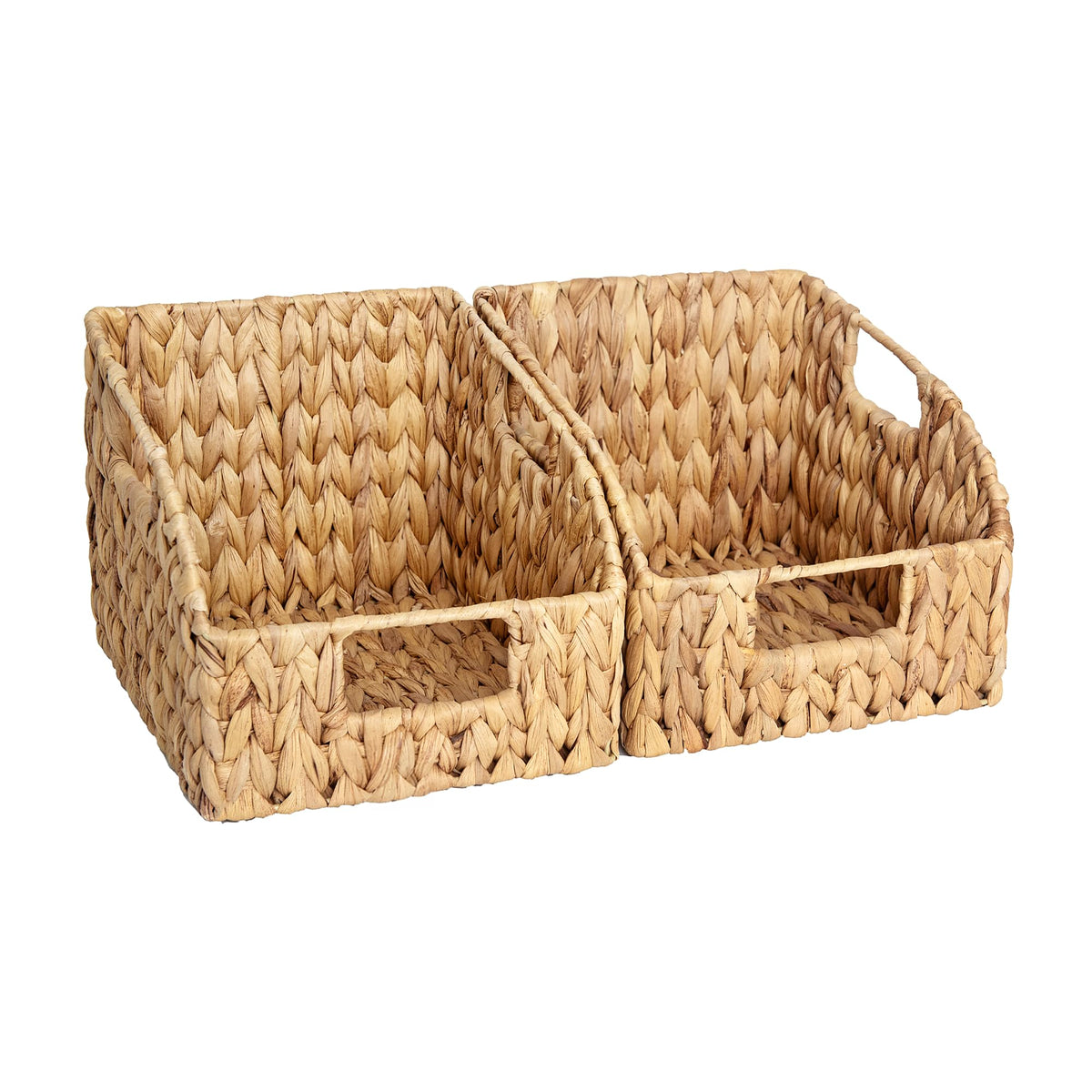 StorageWorks pantry baskets with built-in handles offer easy transport on shelves.