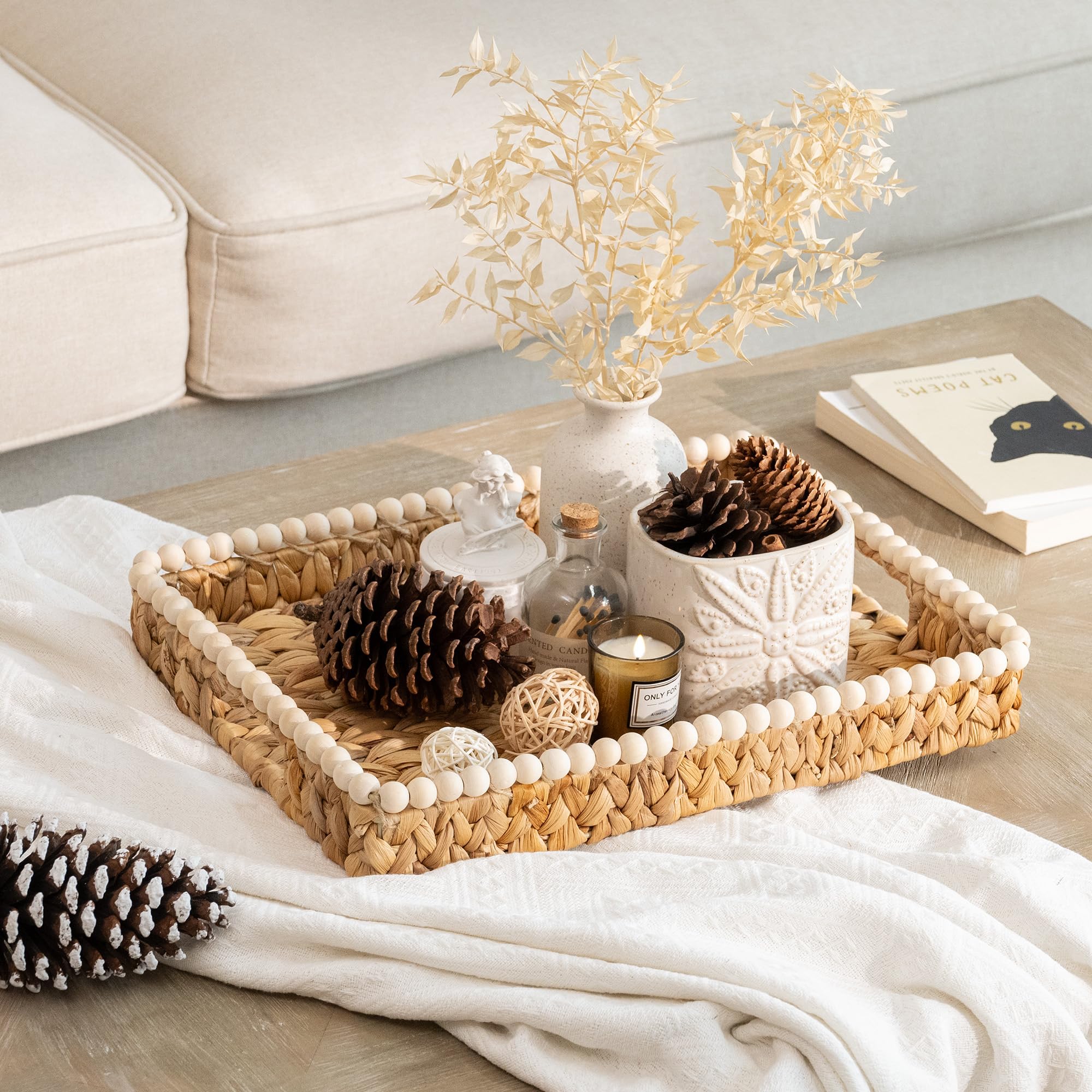StorageWorks handwoven tray showcases artisan craftsmanship for a warm centerpiece.