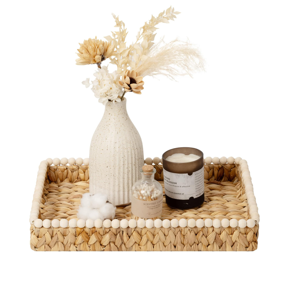 StorageWorks rectangle decorative tray in wicker adds natural texture to the living room.