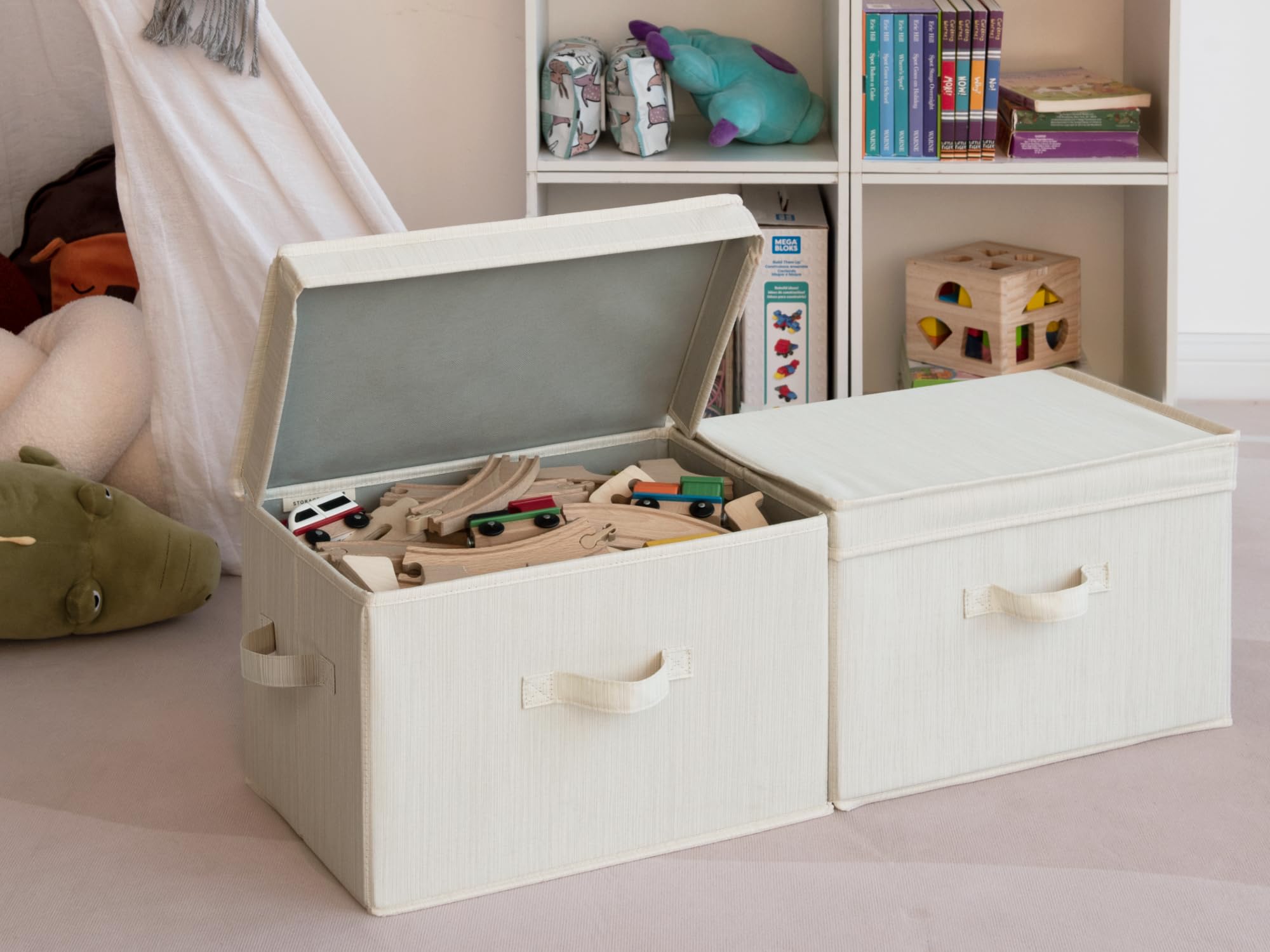 StorageWorks reinforced bins support up to 25 lbs for sturdy storage