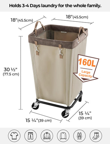 StorageWorks rolling laundry hamper with 360-degree wheels, ideal for easy room-to-room laundry
