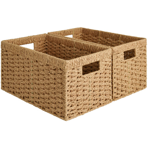 StorageWorks round paper rope basket with built-in handles for easy carrying.