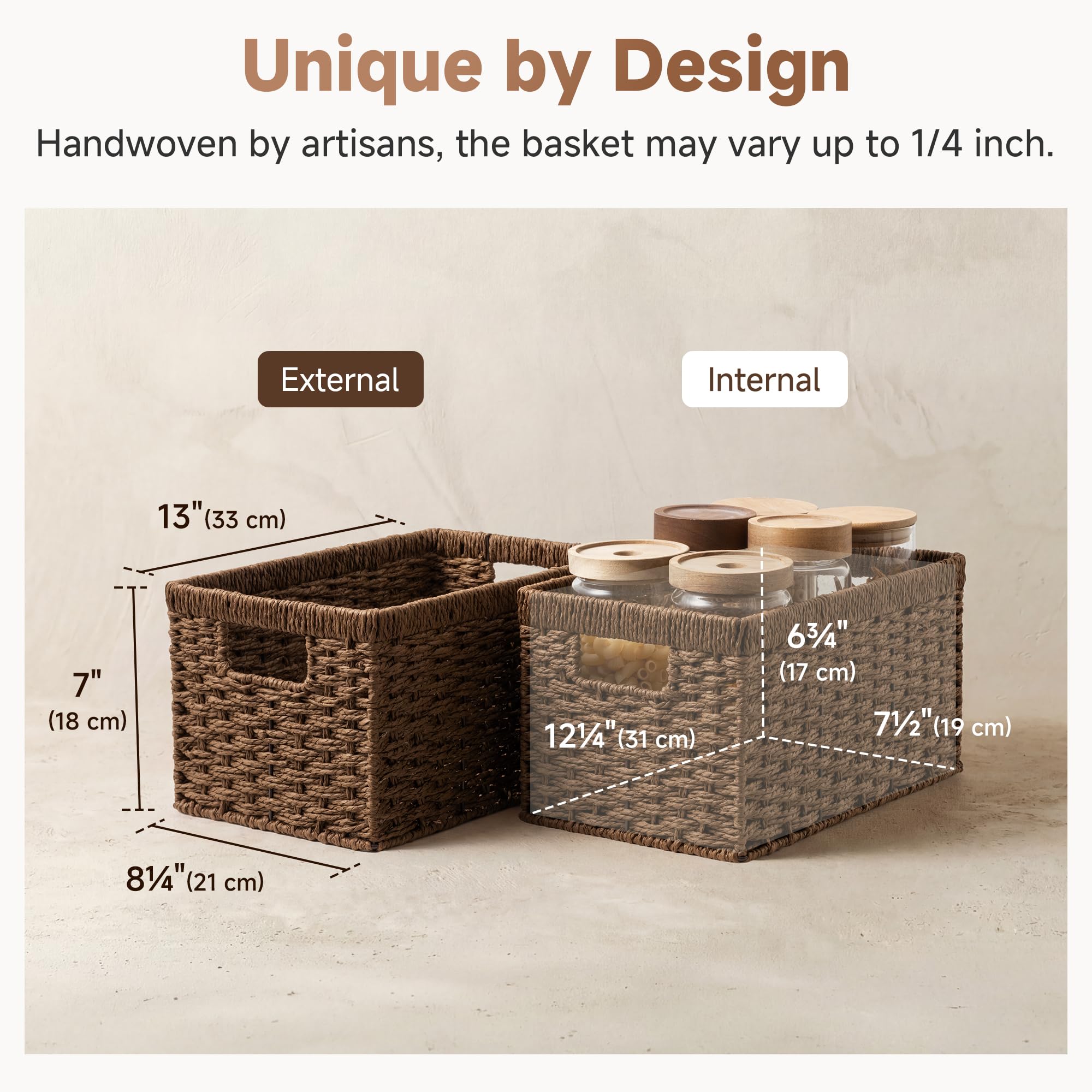 StorageWorks round paper rope basket in a linen closet keeps bath essentials neatly stored.