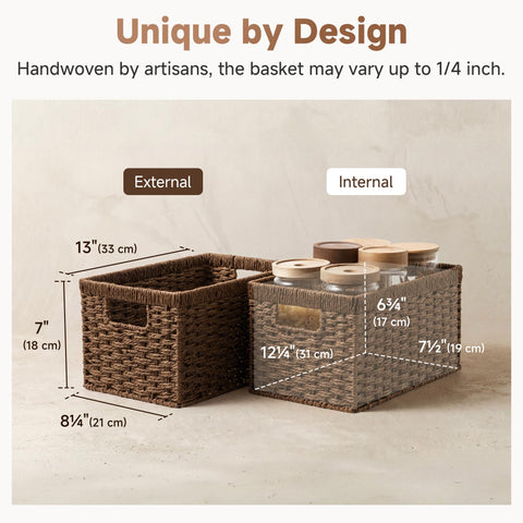 StorageWorks round paper rope basket in a linen closet keeps bath essentials neatly stored.