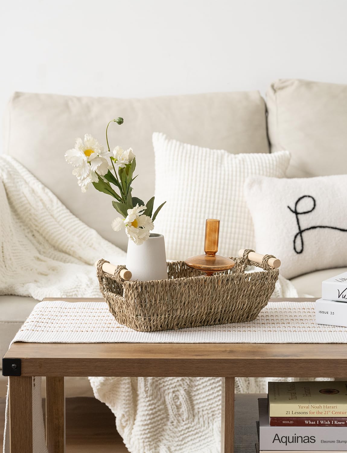 StorageWorks seagrass basket close-up highlighting natural texture and craftsmanship.