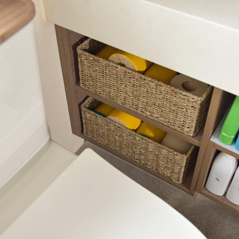 StorageWorks seagrass basket with detailed weave adds natural texture.