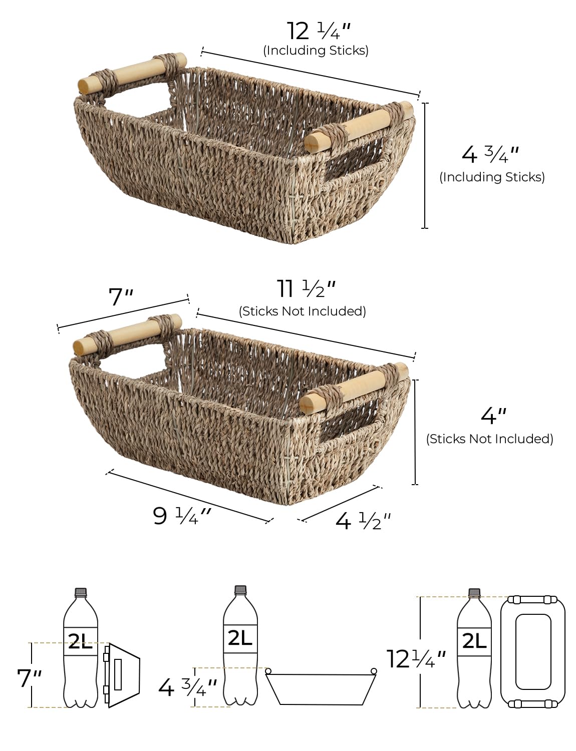 StorageWorks seagrass basket on bathroom vanity with handles, perfect for toiletries.