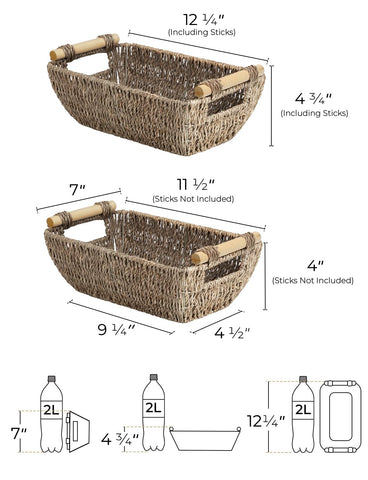 StorageWorks seagrass basket on bathroom vanity with handles, perfect for toiletries.