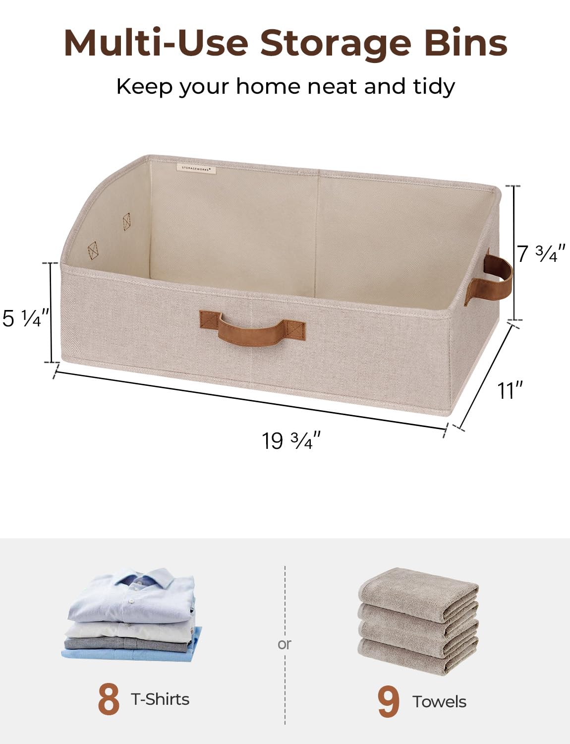 StorageWorks shelf bin fits wardrobe and bedside shelves for neat storage.