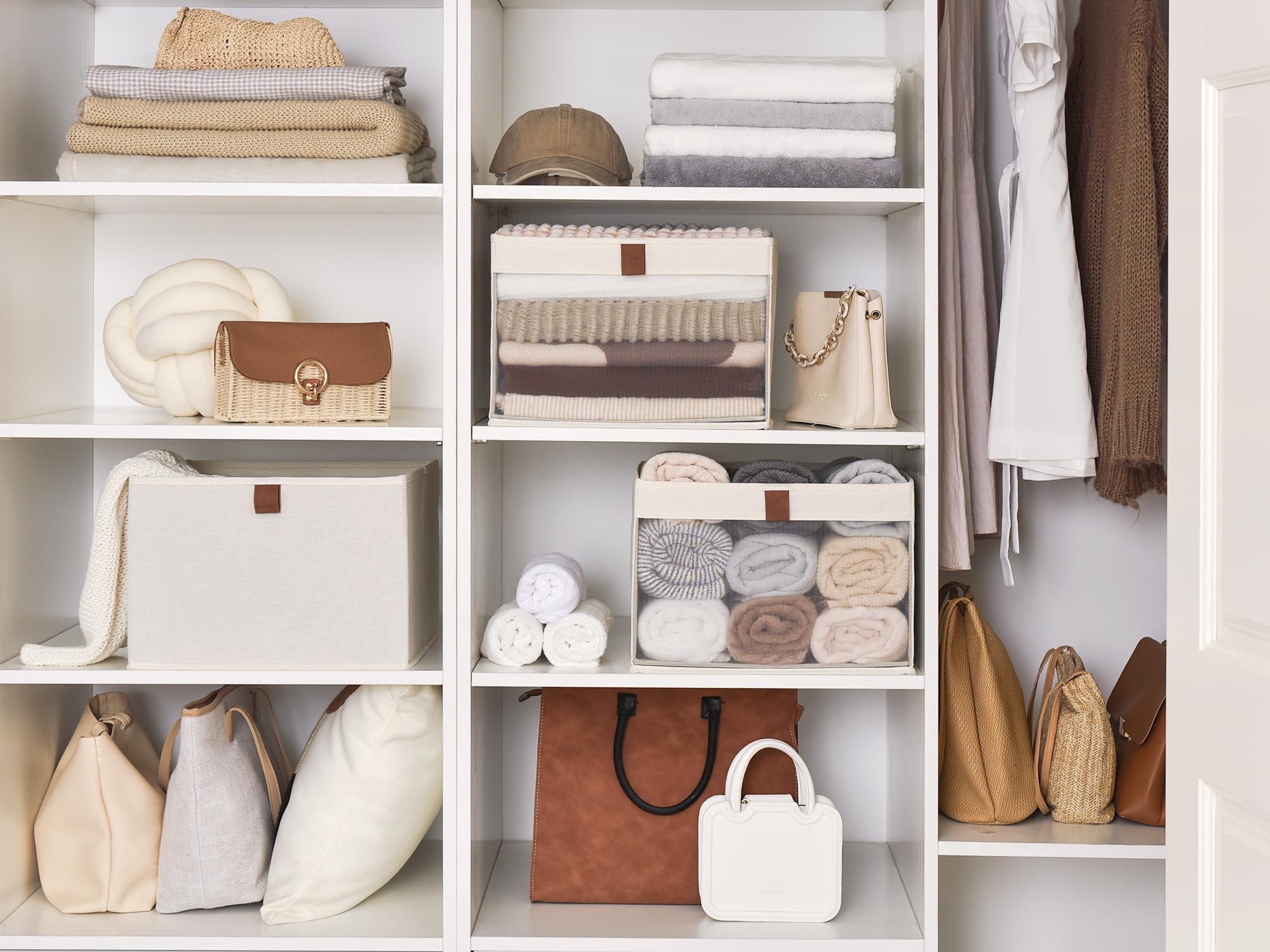 StorageWorks shelf bin organizes clothes and towels in wardrobes.