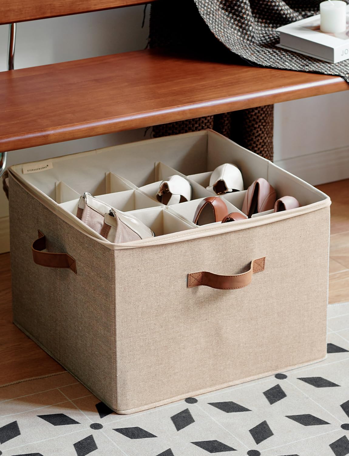 StorageWorks shoe organizer taupe fit blends with closet decor.