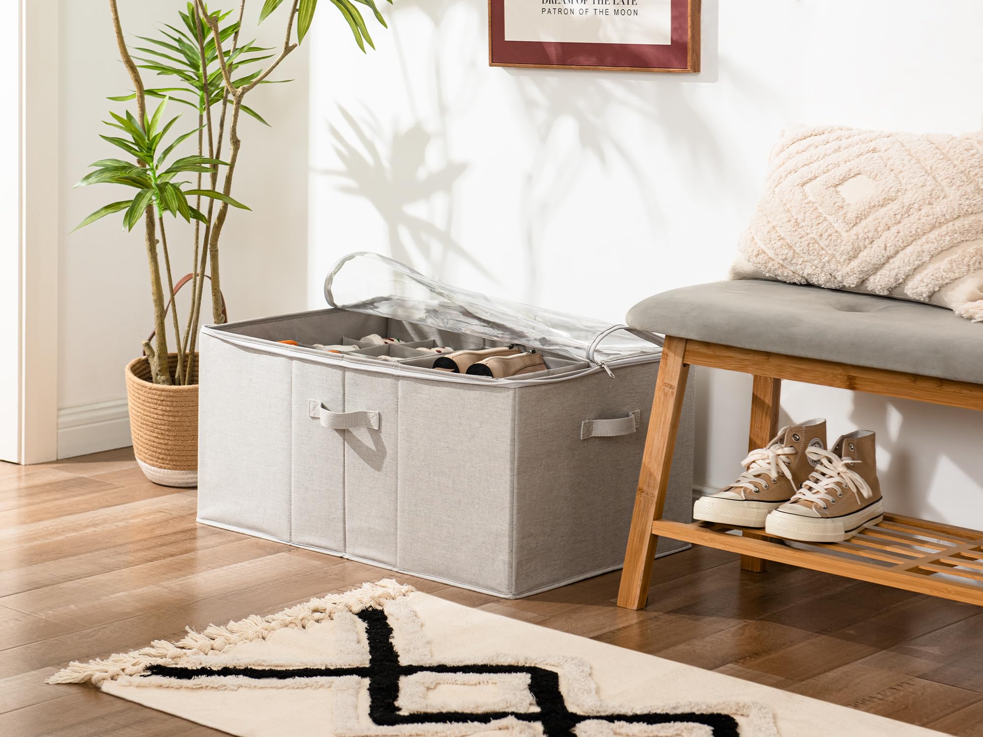 StorageWorks organizer with adjustable dividers adapts to different shoe sizes