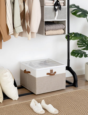 StorageWorks adjustable dividers customize compartments for different shoe types.