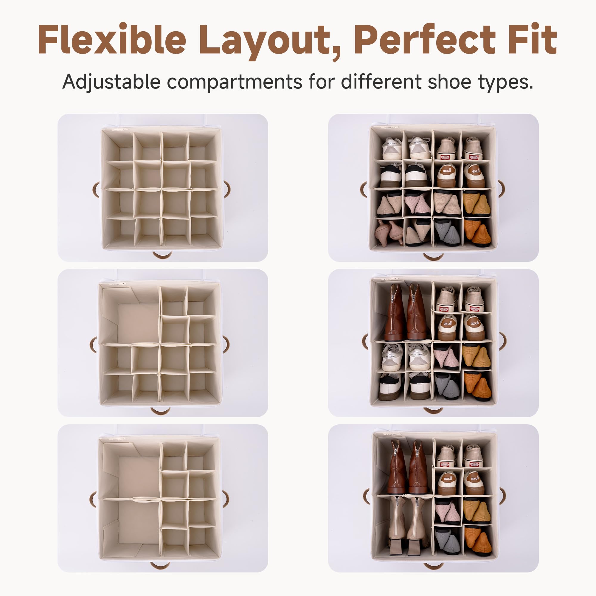 StorageWorks adjustable-dividers shoe organizer keeps sneakers and sandals neatly separated.