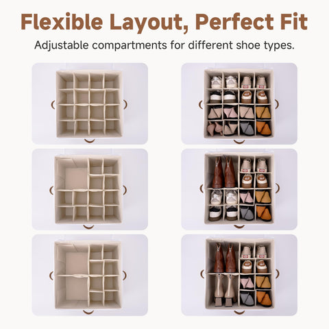 StorageWorks adjustable-dividers shoe organizer keeps sneakers and sandals neatly separated.