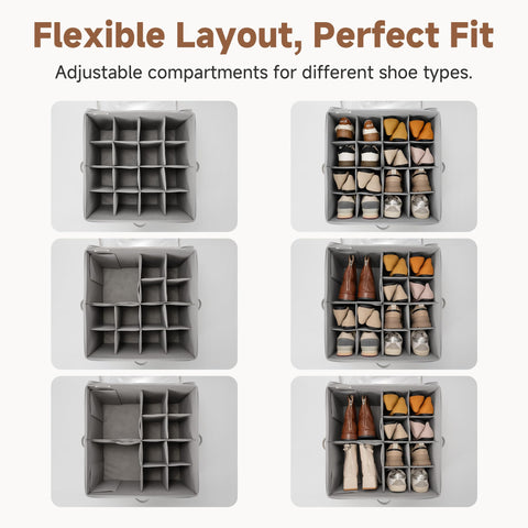 StorageWorks shoe cubby with adjustable dividers for customizable compartments.